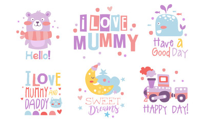Naklejka na meble Set of cute pastel colors cartoons vector illustration