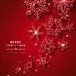 © barmaleeva - Christmas background with shining red snowflakes, balls, stars and confetti. Merry Christmas card illustration on red background. Sparkling red snowflakes with glitter texture