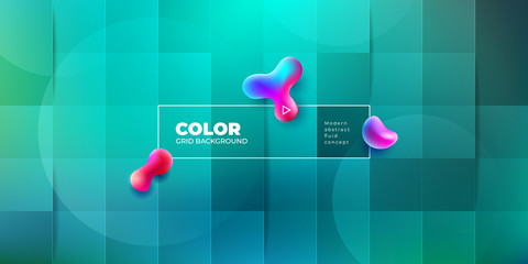 Wall Mural - Color Background Design with Square Cells. Fluid gradient Background shapes composition. Teal Futuristic Background design posters or social banners. Eps10 vector.