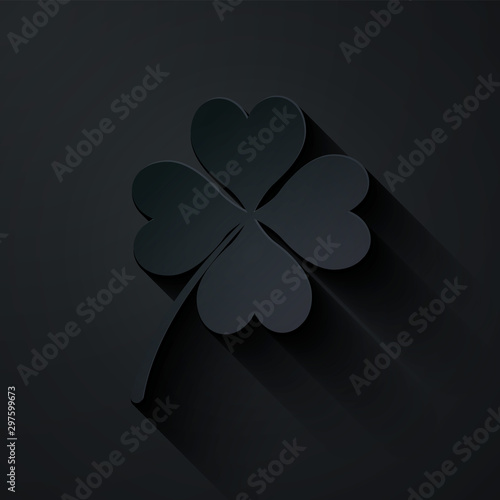 Fotografía Paper cut Four leaf clover icon isolated on black background