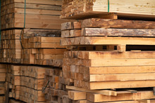 Satck Of Timber Are Storaged In The Wood Warehouse
