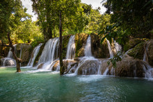 Tad Sae Waterfall In Luang Prabang Province, Laos.