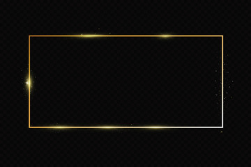 Poster -  Golden frame with lights effects. Shining rectangle banner. Isolated on black transparent background. Vector illustration, eps 10
