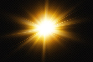 White glowing light explodes on a transparent background. with ray.  Transparent shining sun, bright flash.  Special lens flare light effect.