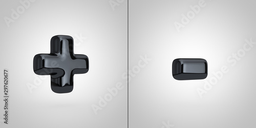 Fotografía Black alphabet symbols plus and minus isolated on white background