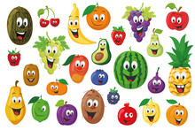 Fruits Characters Collection: Set Of 26 Different Fruits In Cartoon Style Vector Illustration