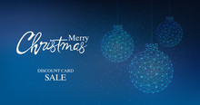 Merry Christmas Discount Card Sale Banner With Innovative Style Bauble. Connected Dots. Blue Background