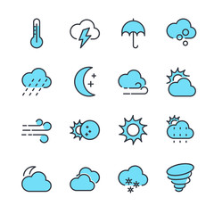 Fototapete - Weather line icon template color editable. Wind, Blizzard, Sun, Rain and more vector illustration for graphic and web design. Weather symbol vector sign isolated on white background.