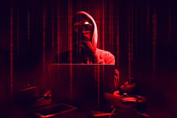 Wall Mural - hacker man terrorist with virus computer attack to server network system online in data internet sec