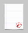 Grade result A plus. Hand drawn vector grade A plus in red circle. Test exam mark report