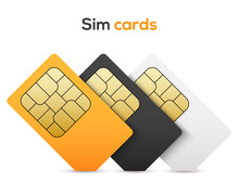 Sim Card Vector Mobile Phone Icon Chip. Simcard Set Isolated 3d Design Gsm