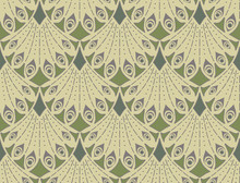 Art Nouveau Seamless Pattern In Green Colors. Vintage Elegant Background