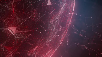 Wall Mural - futuristic network red coloured globe with lines and dots motion background.