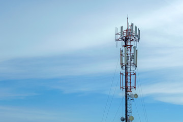 Communication tower transmission  signal with blue sky