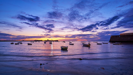 La Caleta Beach at Dusk Blue Sky Cadiz