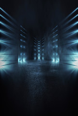 Wall Mural - empty background scene. dark street reflection on the wet pavement. rays neon light in the dark, neo