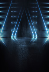 Wall Mural - empty background scene. dark street reflection on the wet pavement. rays neon light in the dark, neo