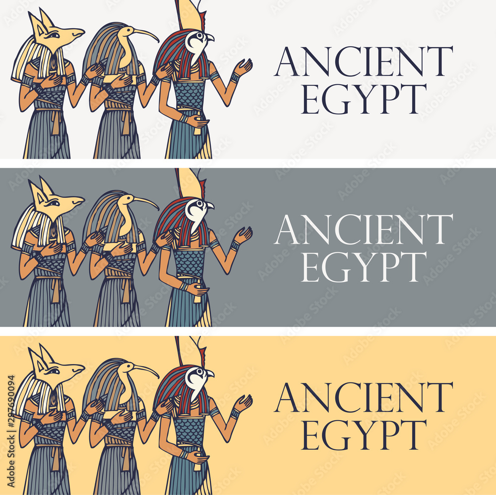 Set of vector banners with Egyptian gods and deities - Anubis, Thoth ...