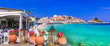 Most Beautiful Traditional Villages Of Greece - Kokkari In Samos Island. Crystal Sea And Taverns