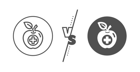 Health apple sign. Versus concept. Medical food line icon. Line vs classic medical food icon. Vector