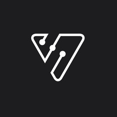 letter v triangle linked dots logo vector