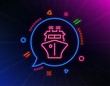 © blankstock - Ship line icon. Neon laser lights. Watercraft transport sign. Shipping symbol. Glow laser speech bubble. Neon lights chat bubble. Banner badge with ship icon. Vector