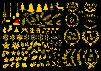 Wall Mural - Gold Christmas design elements, vector set