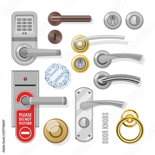 Door Knobs Vector Doorknob Handle To Lock Doors At Home And Metal Door Handle In House Interior Illustration Set Of Entrance Door Knob Design Isolated On White Background Buy This Stock Vector And