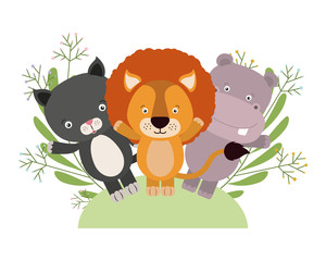 Poster - group of cute animals characters with wreath crowns