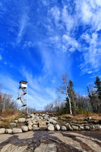 Public Firetower On Top Of Summit In Adirondack Mountains In Autumn