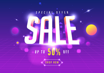 Wall Mural - online shopping sale banner template design. online shopping day sale on futuristic space background