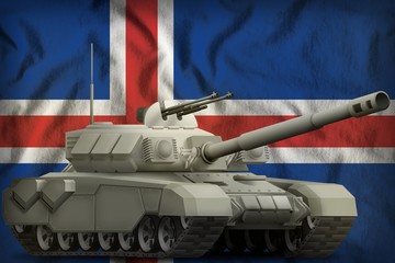 heavy tank on the Iceland national flag background. 3d Illustration