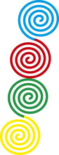 Spiral Backgrounds. Set Of 4 Colors. Green, Orange, Red And Blue. Vector.