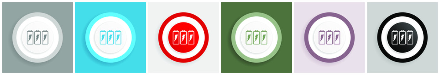 Aufkleber - Battery icon set, colorful flat design vector illustrations in 6 options for web design and mobile applications