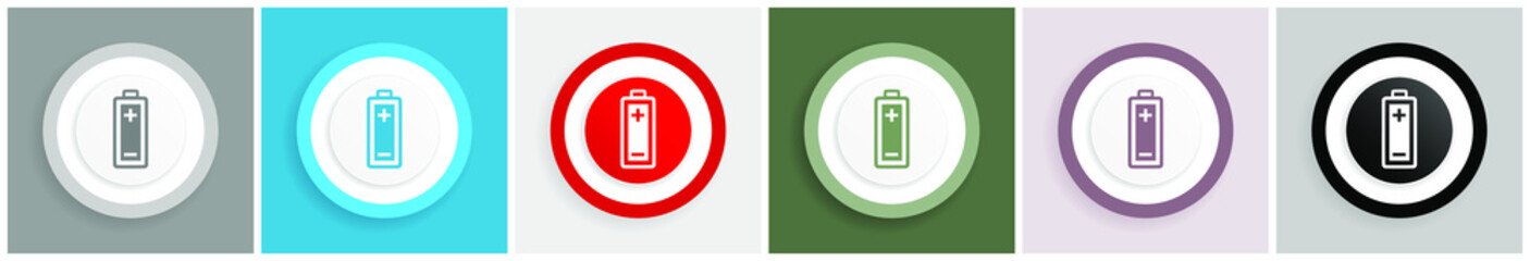 Aufkleber - Battery icon set, colorful flat design vector illustrations in 6 options for web design and mobile applications