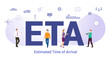 eta estimated time of arrival concept with big word or text and team people with modern flat style - vector
