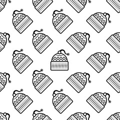 Wall Mural - Winter Hat Icon Seamless Pattern, Hat