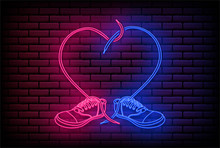 Female & Male Sneaker LED Light On Brick Wall For Sign Shop, Vector Illustration