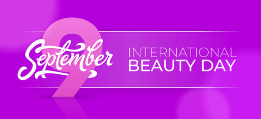 Poster - International beauty day horizontal banner with 9 september typography. Beautiful illustration for greeting card, certificate, discount, social media banner.