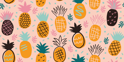 Wall Mural - Colorful minimalistic pineapples pattern