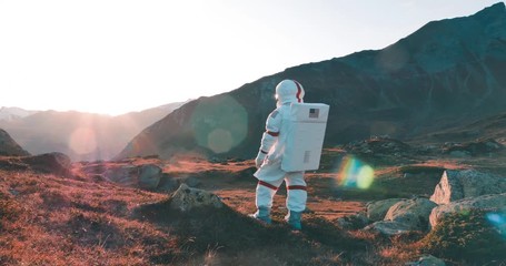 Wall Mural - astronaut looking for a new home, traveling on other planets to find a place for humanity