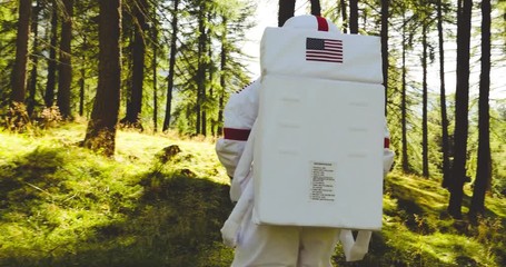 Wall Mural - astronaut has find a new planet similar to earth with nature and forests