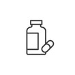Pills bottle line icon. linear style sign for mobile concept and web design. Capsule medicine bottle outline vector icon. Drugstore symbol, logo illustration. Vector graphics