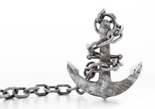 Rusty Metal Anchor And Chain Isolated On White Background. 3D Illustration