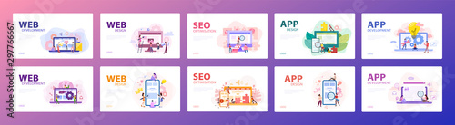 Cuadros en Lienzo Mobile app and web development banner concept set.