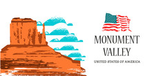 Monument Valley In Arizona, USA. Vector Illustration.