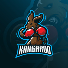 Kangaroo Mascot Logo Design Vector With Modern Illustration Concept Style For Badge, Emblem And Tshirt Printing. Angry Kangaroo Illustration.