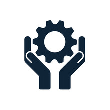 Hands With Cog Wheel Or Gear Icon.