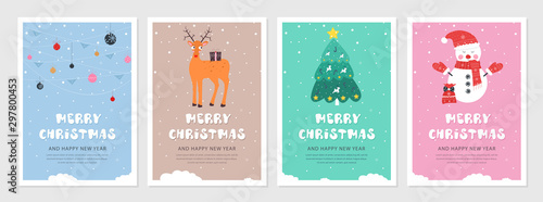 Cuadros en Lienzo Set of Christmas and New year snow postcards