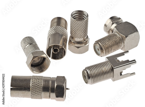 Cuadros en Lienzo A selection of F-type connectors for satellite and TV installations, isolated on